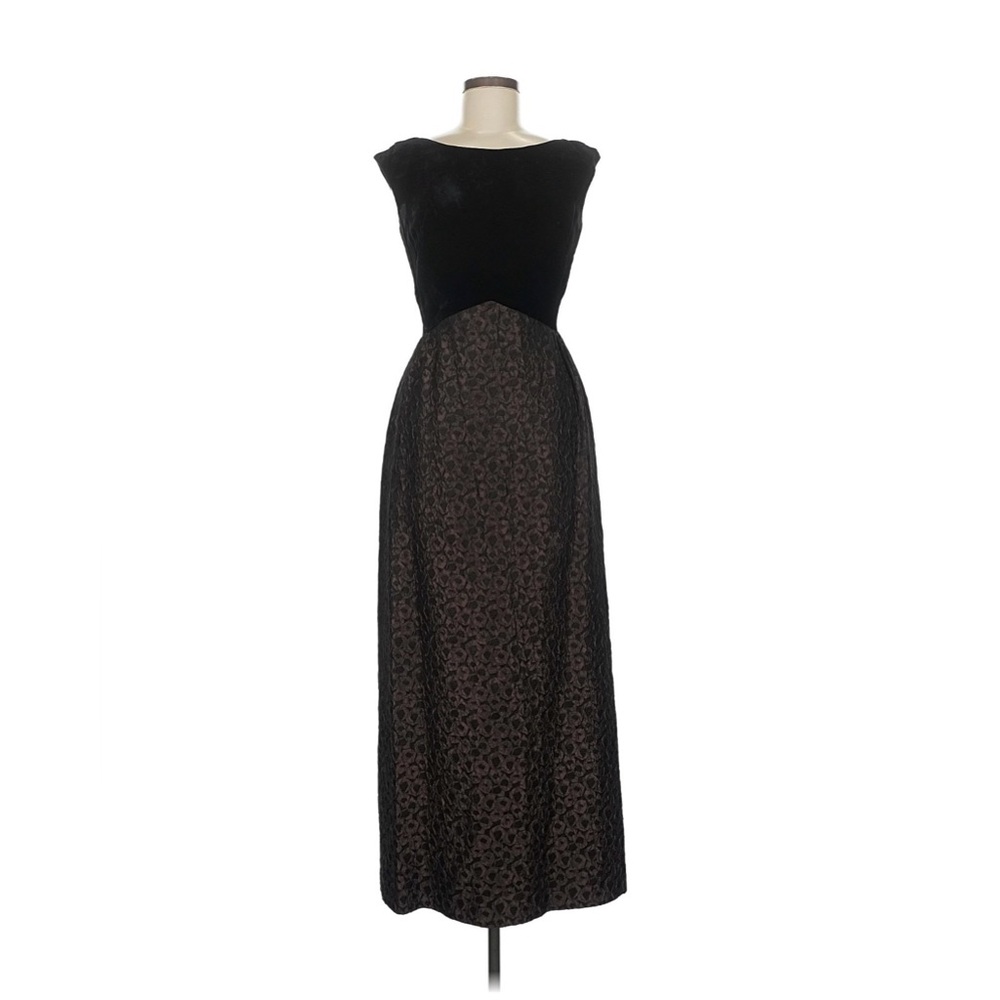 Vintage Black Velvet and Brown Evening Dress